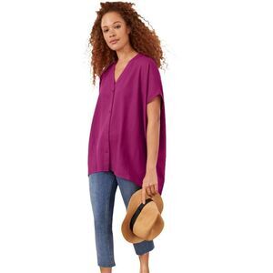 ellos -  Women's Plus Size Oversized Linen-Blend Tuni Raspberry